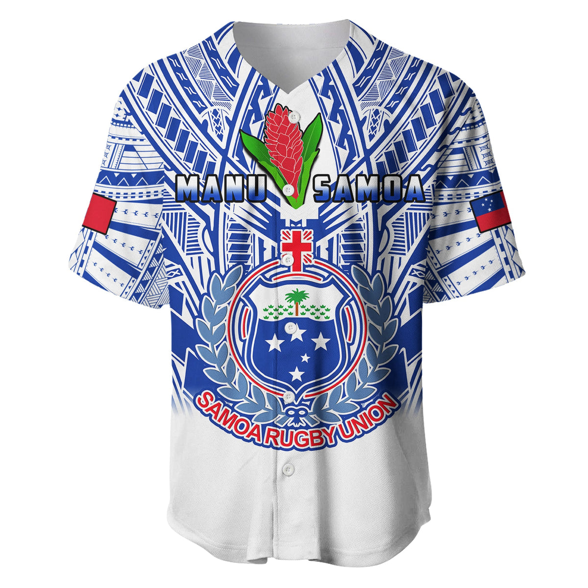 Samoa Rugby Baseball Jersey Manu Samoa 7s Ginger White Polynesian LT14 White - Polynesian Pride