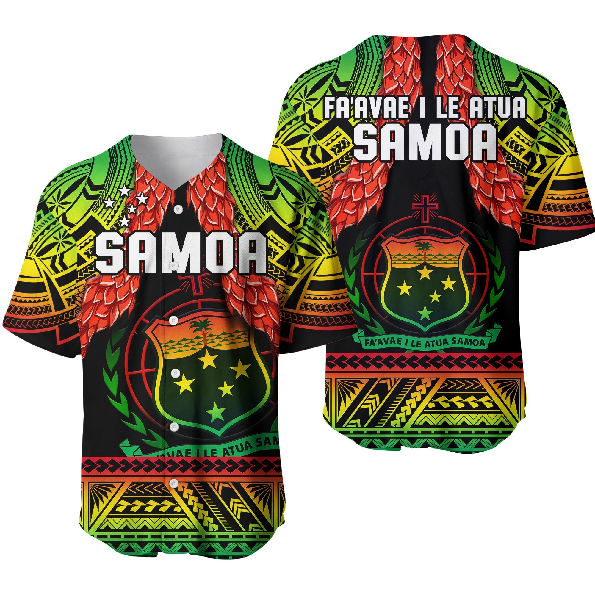 Samoa Rugby Baseball Jersey Teuila Torch Ginger Gradient Style LT14 Black - Polynesian Pride