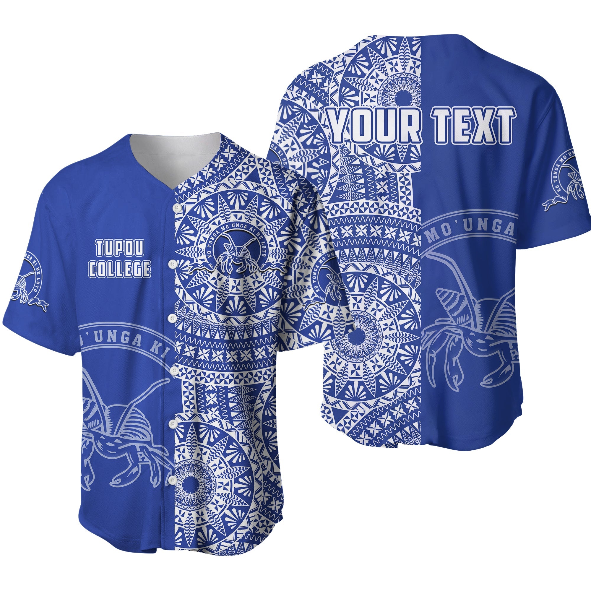 (Custom Personalised) Tupou Tonga College Baseball Jersey Tongan Ngatu Pattern LT14 Blue - Polynesian Pride