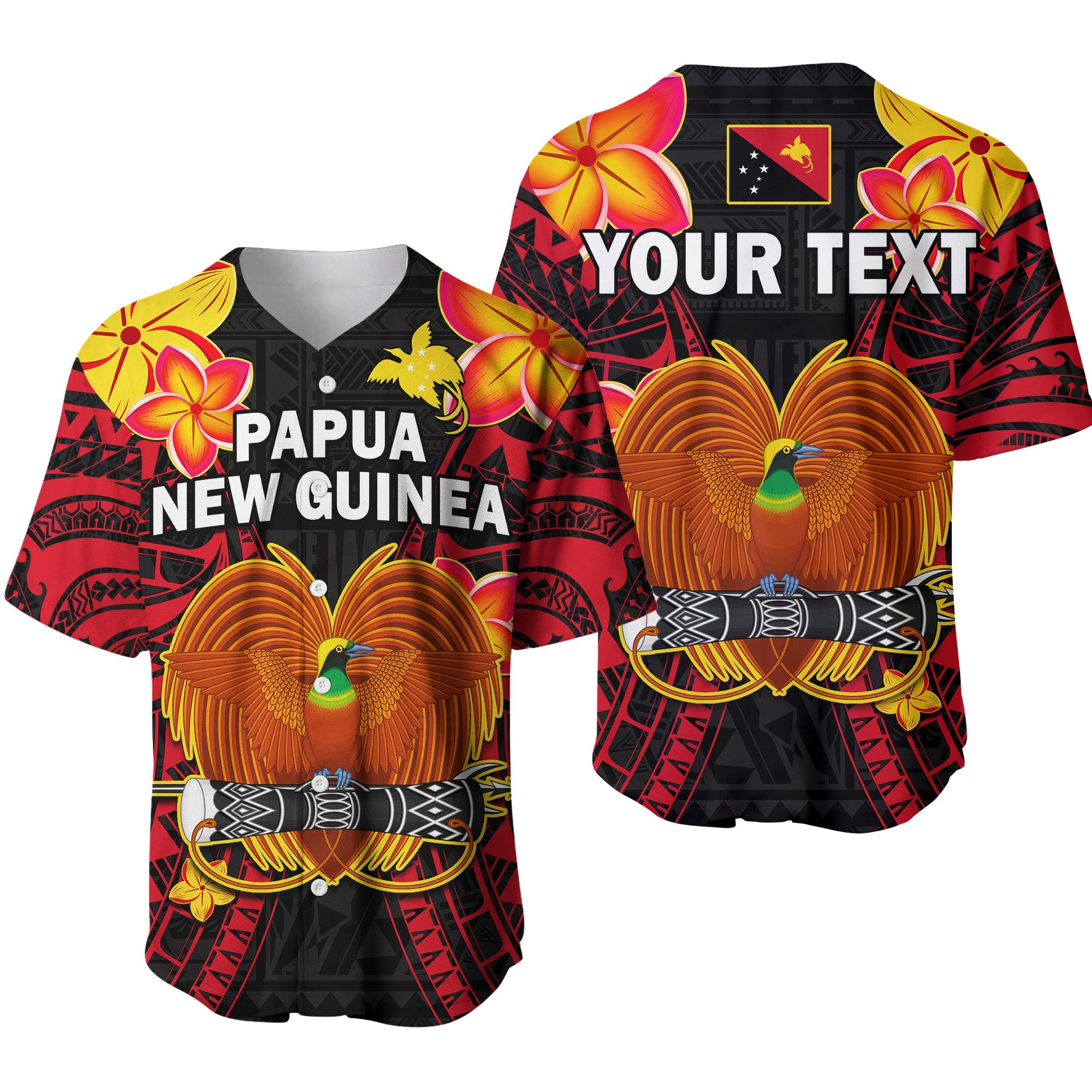 (Custom Personalised) Papua New Guinea Baseball Jersey PNG Bird Of Paradise Polynesian Pattern LT14 Black - Polynesian Pride