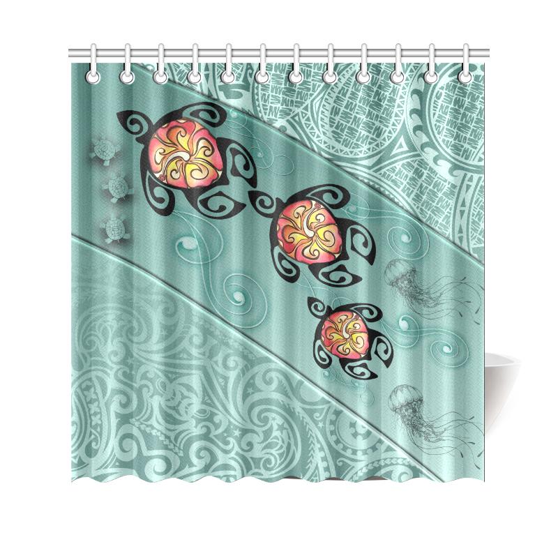 Hawaii Turtle Swimming Tribal Polynesian Shower Curtain - AH - Min Style 177 x 172 (cm) Blue - Polynesian Pride