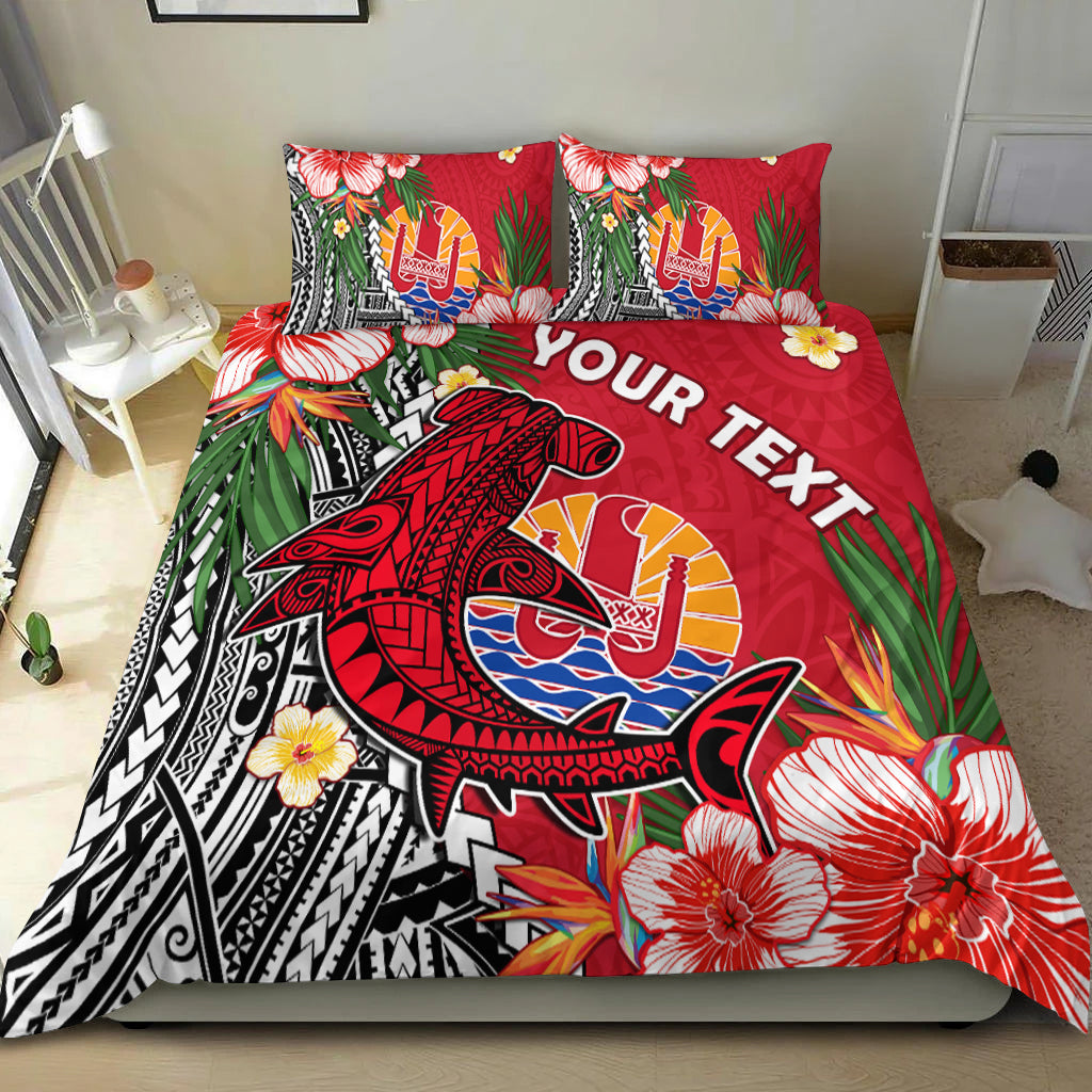 (Custom Personalised) Tahiti Islands Bedding Set Polynesian Shark Mix Tropical Flowers LT14 Red - Polynesian Pride