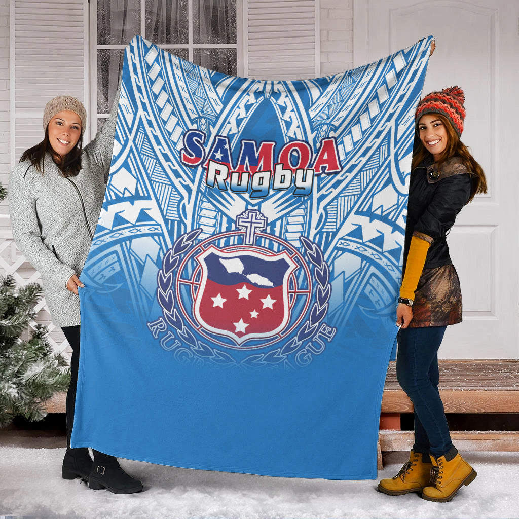 Samoa Rugby Premium Blanket Toa Samoa Polynesian Pacific Blue Version LT14 - Polynesian Pride