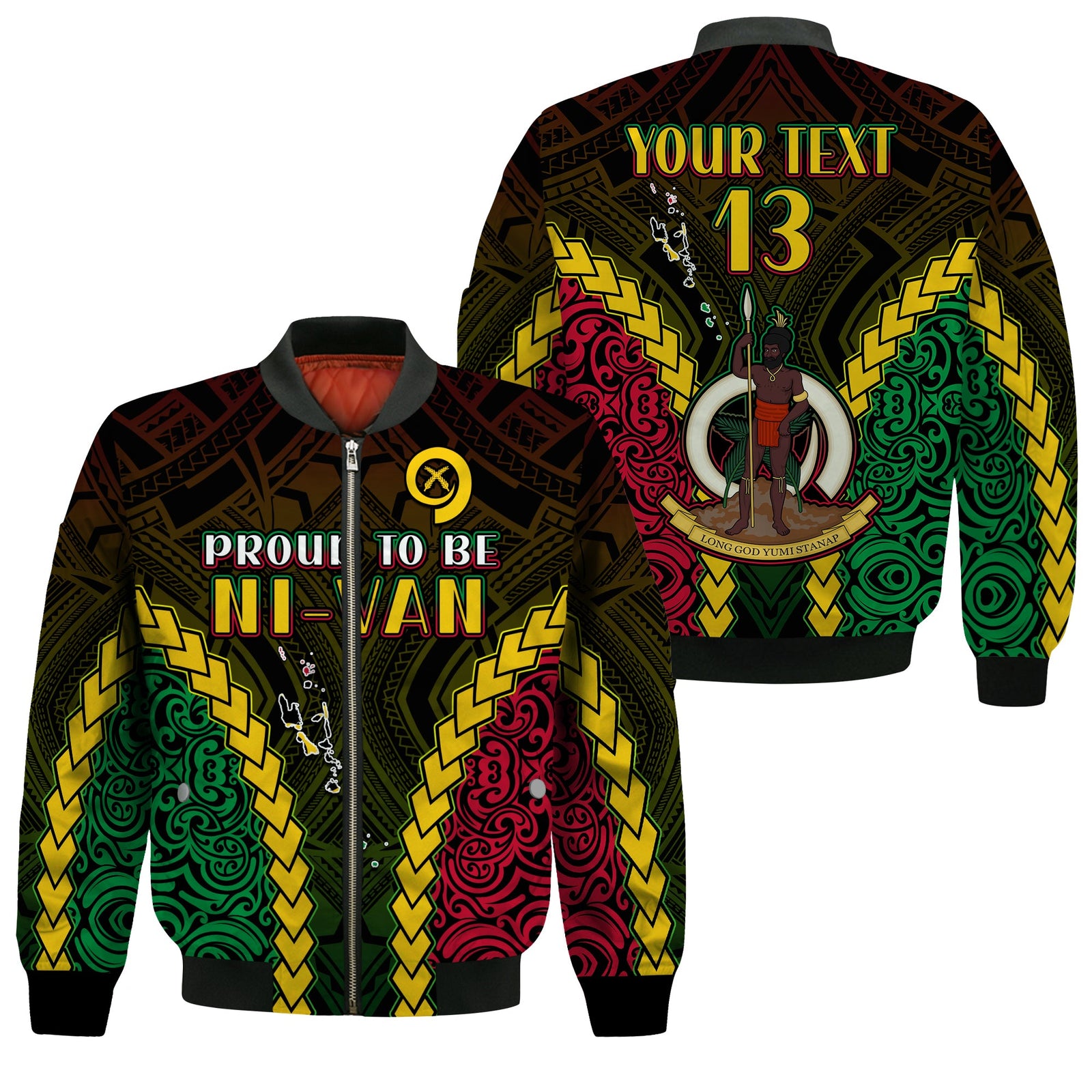 (Custom Text and Number) Vanuatu Indigenous Bomber Jacket Proud To Be Ni - Vanuatu Polynesian Pattern LT13 Unisex Black - Polynesian Pride