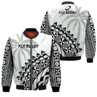 Fiji Rugby Bomber Jacket Fijian Cibi Dance Tapa Pattern White LT14 Unisex White - Polynesian Pride