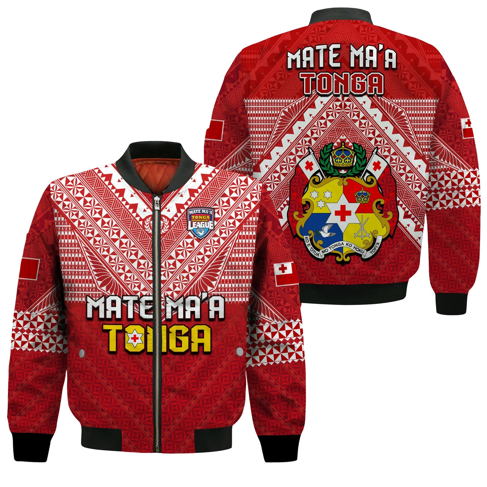 Tonga Rugby MMT Bomber Jacket Ngatu Mate Maa Tonga Special LT13 Unisex Red - Polynesian Pride