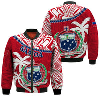 Samoa Bomber Jacket Samoan Coat Of Arms With Coconut Red Style LT14 Unisex Red - Polynesian Pride