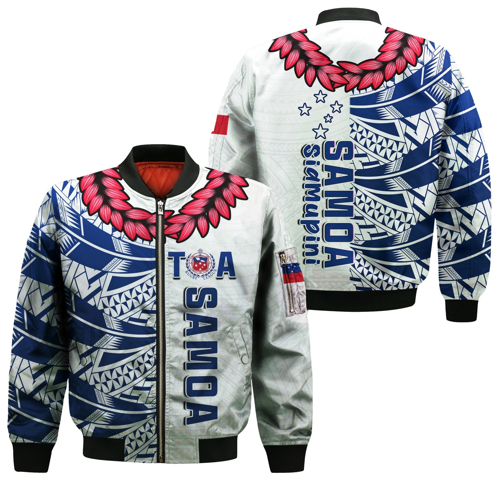 Toa Samoa Rugby Bomber Jacket Siamupini Ula Fala White LT13 Unisex White - Polynesian Pride
