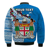 (Custom Personalised) Fiji Bomber Jacket Fijian Drua Mix Tagimaucia Flower Blue Style LT14 - Polynesian Pride