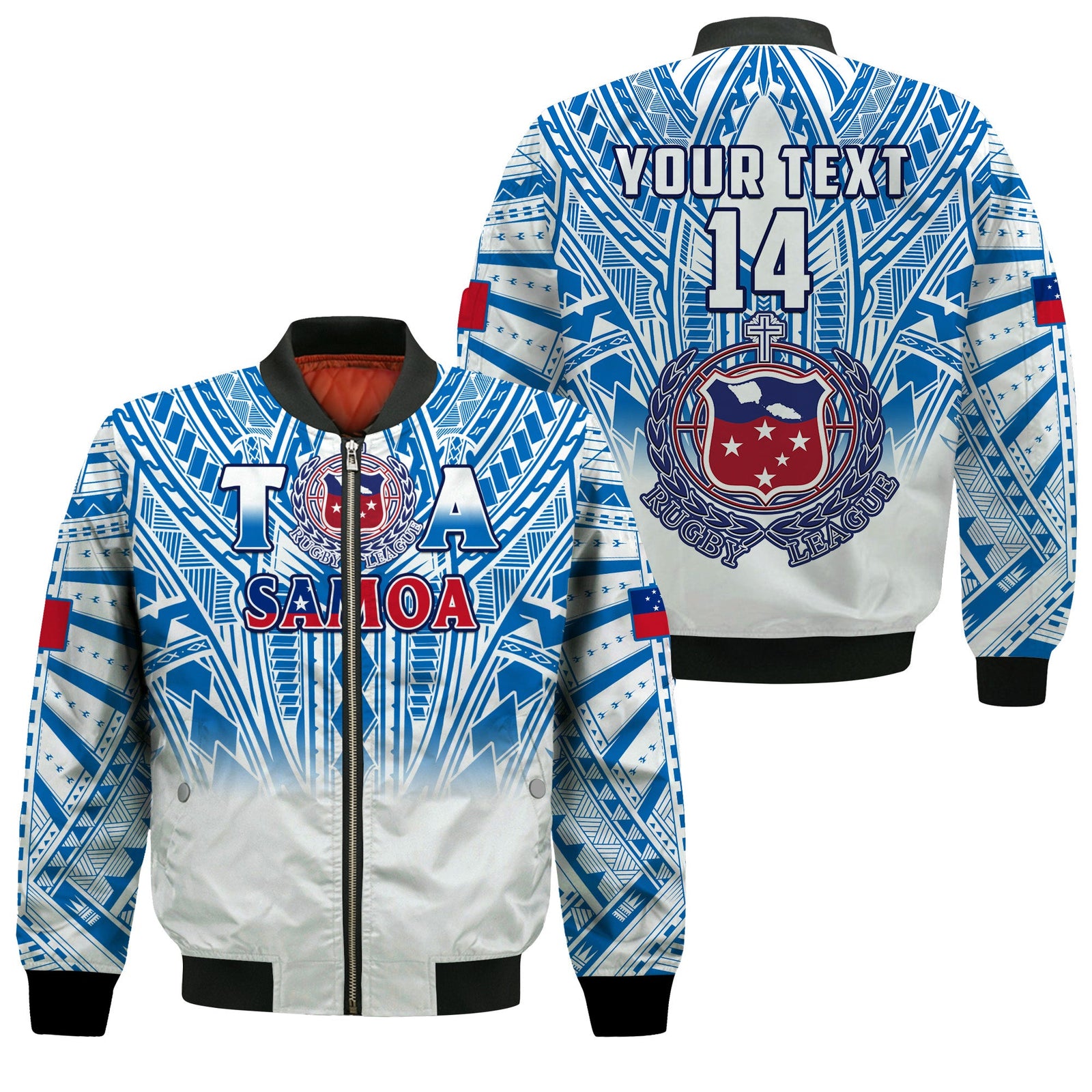 (Custom Text And Number) Samoa Rugby Bomber Jacket Personalise Toa Samoa Polynesian Pacific Navy Version LT14 Unisex Blue - Polynesian Pride