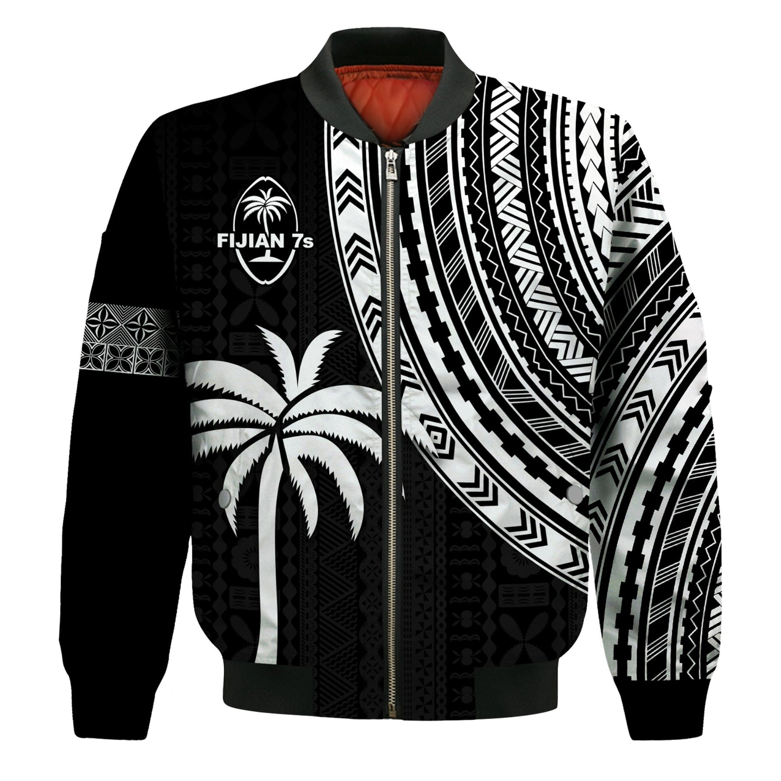 Fiji Rugby Sevens Bomber Jacket Fijian 7s Tapa Polynesian LT13 Unisex Black - Polynesian Pride