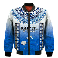 Fiji Bomber Jacket Kaiviti Fijian Special Tapa Pattern LT14 Unisex Blue - Polynesian Pride
