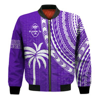 (Custom Text and Number) Fiji Rugby Sevens Bomber Jacket Fijian 7s Tapa Polynesian Purple LT13 - Polynesian Pride
