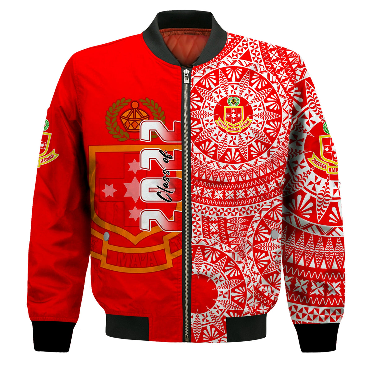 (Custom Text And Number) Kolisi Tonga High School Bomber Jacket Class Of Year Tongan Ngatu Pattern LT14 - Polynesian Pride