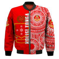 (Custom Personalised) Kolisi Tonga High School Bomber Jacket Tongan Ngatu Pattern LT14 - Polynesian Pride