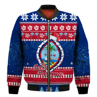 (Custom Personalised) Guam Christmas Bomber Jacket Guaman Seal Polynesian Felis Pusgua Ver.04 LT14 Unisex Blue - Polynesian Pride
