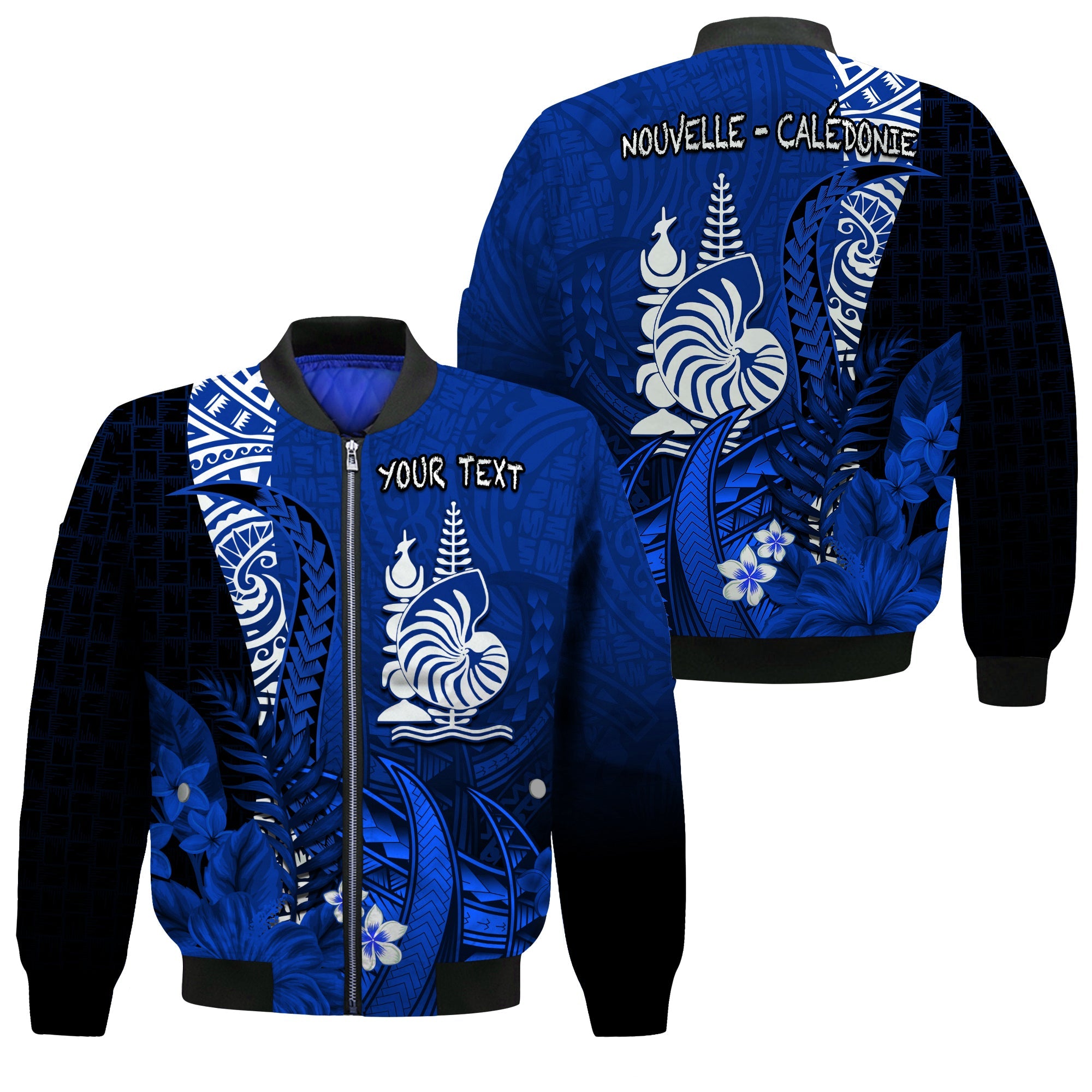 (Custom Personalised) New Caledonia Bomber Jacket Nautilus Blue Polynesian Hibiscus LT13 Unisex Blue - Polynesian Pride