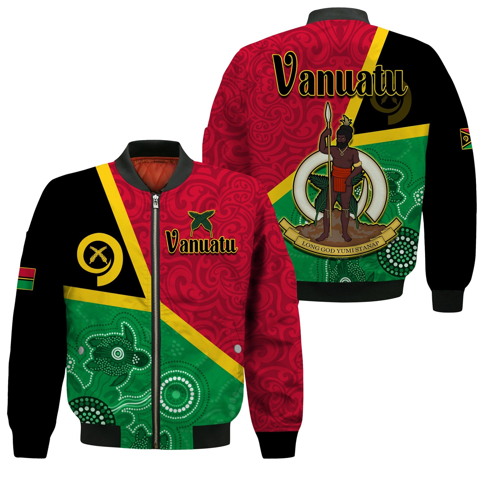 Vanuatu Bomber Jacket Aboriginal Turtle Mix Sand Drawing LT13 Unisex Red - Polynesian Pride