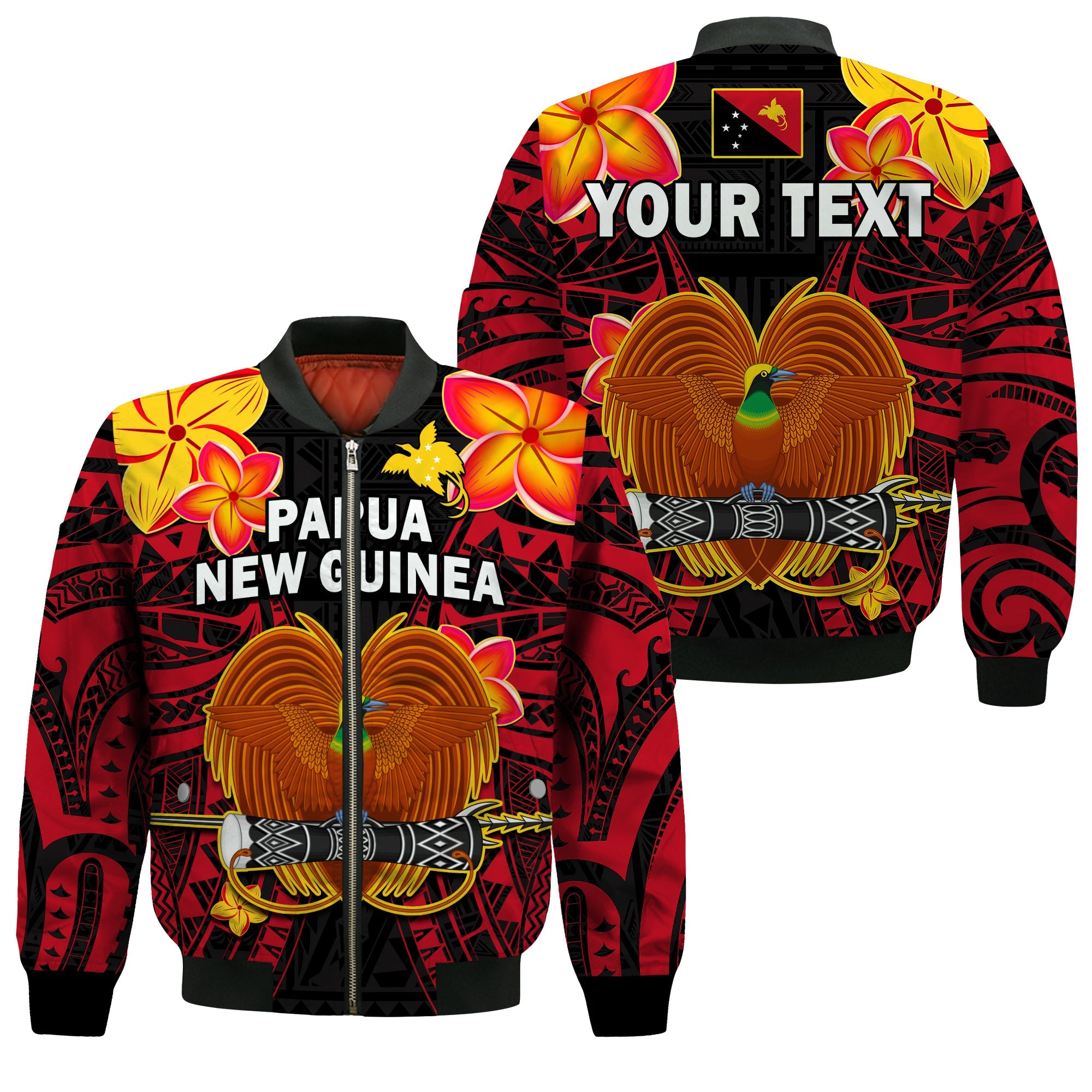 (Custom Personalised) Papua New Guinea Bomber Jacket PNG Bird Of Paradise Polynesian Pattern LT14 Unisex Black - Polynesian Pride