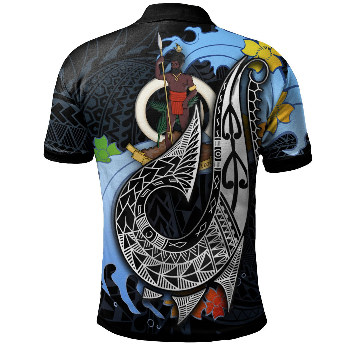 Vanuatu Custom Polo Shirt Fish Hooks and Wave - Polynesian Pride