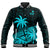 Fiji Rugby Sevens Baseball Jacket Tapa Palm Tree and Fijian Coat of Arms LT9 Unisex Blue - Polynesian Pride