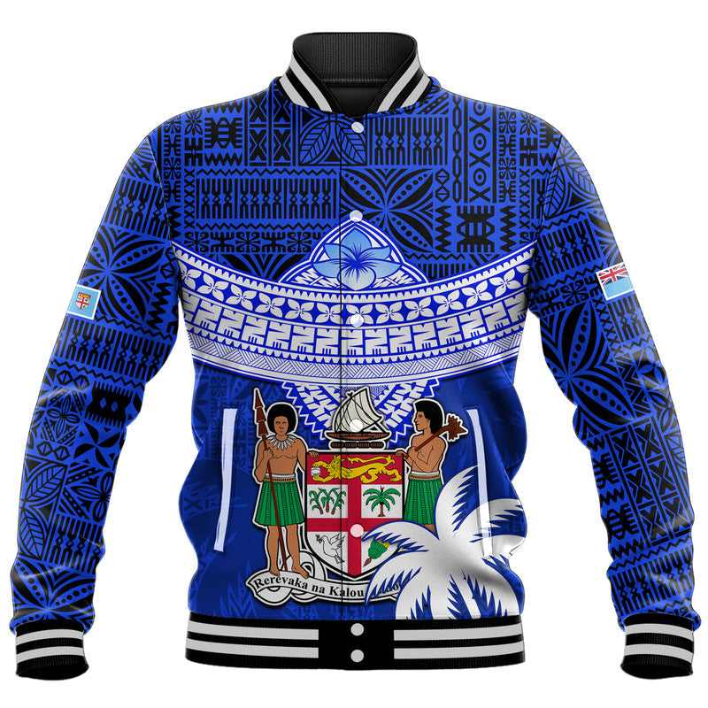 Fiji Coat Of Arms Baseball Jacket Polynesian Tapa Palm Tree LT9 Unisex Blue - Polynesian Pride