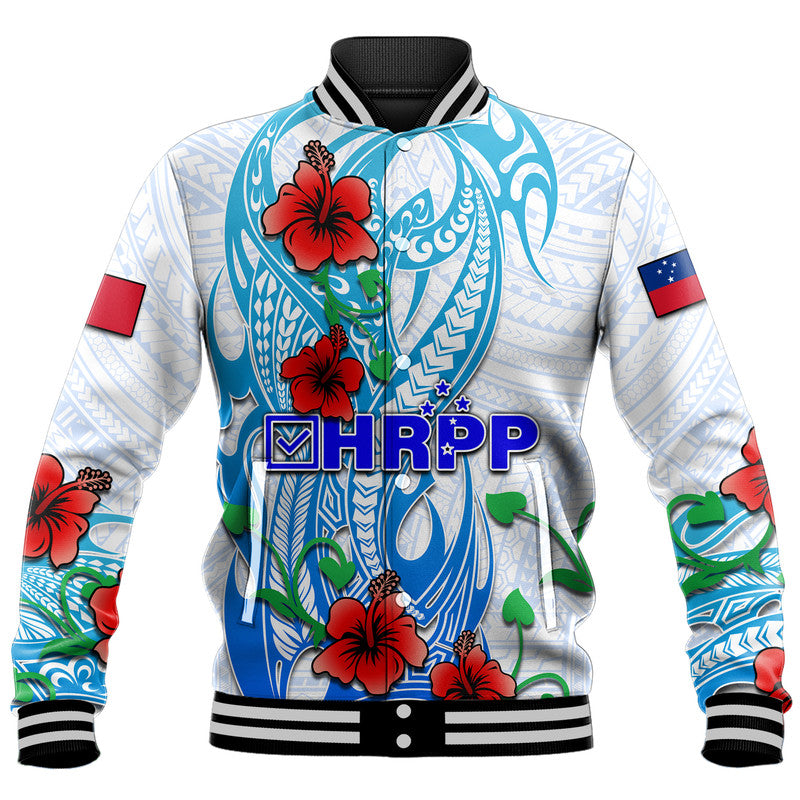 Special Samoa HRPP Party Baseball Jacket Tribal Samoan Hibiscus Design LT9 Unisex Blue - Polynesian Pride