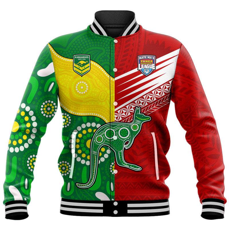 Australia Kangaroos and Mate Maa Tonga Baseball Jacket No2 LT9 Unisex Red - Polynesian Pride