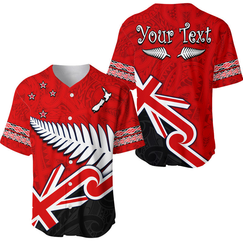 (Custom Personalised) Waitangi Baseball Jersey Aotearoa Tino Rangatiratanga Flag with Silver Fern LT9 Red - Polynesian Pride