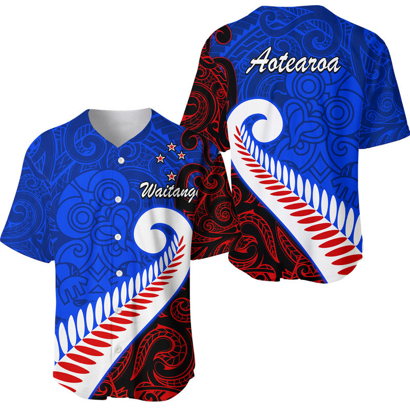 Waitangi Day Baseball Jersey Aotearoa Hei Tiki Silver Fern LT9 Blue - Polynesian Pride