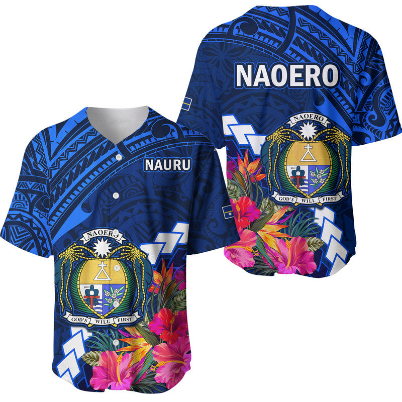 Nauru Coat of Arms Baseball Jersey Polynesian Tropical LT9 Blue - Polynesian Pride