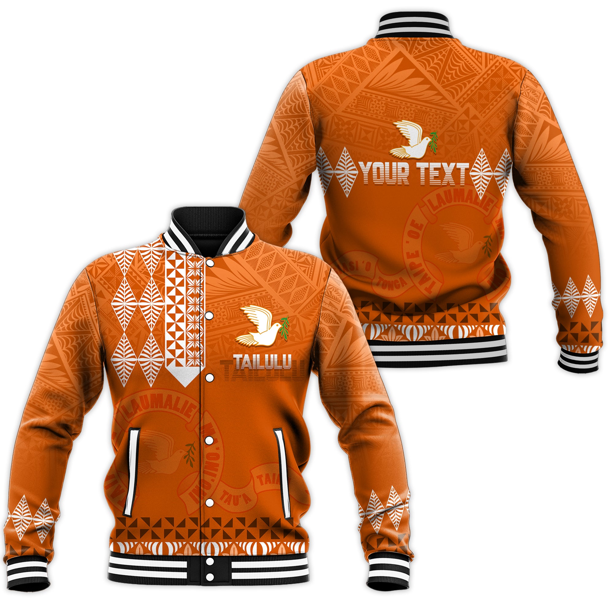 (Custom Personalize) Tonga Kolisi Tailulu Ha'apai Baseball Jacket White Dove LT7 Unisex Orange - Polynesian Pride