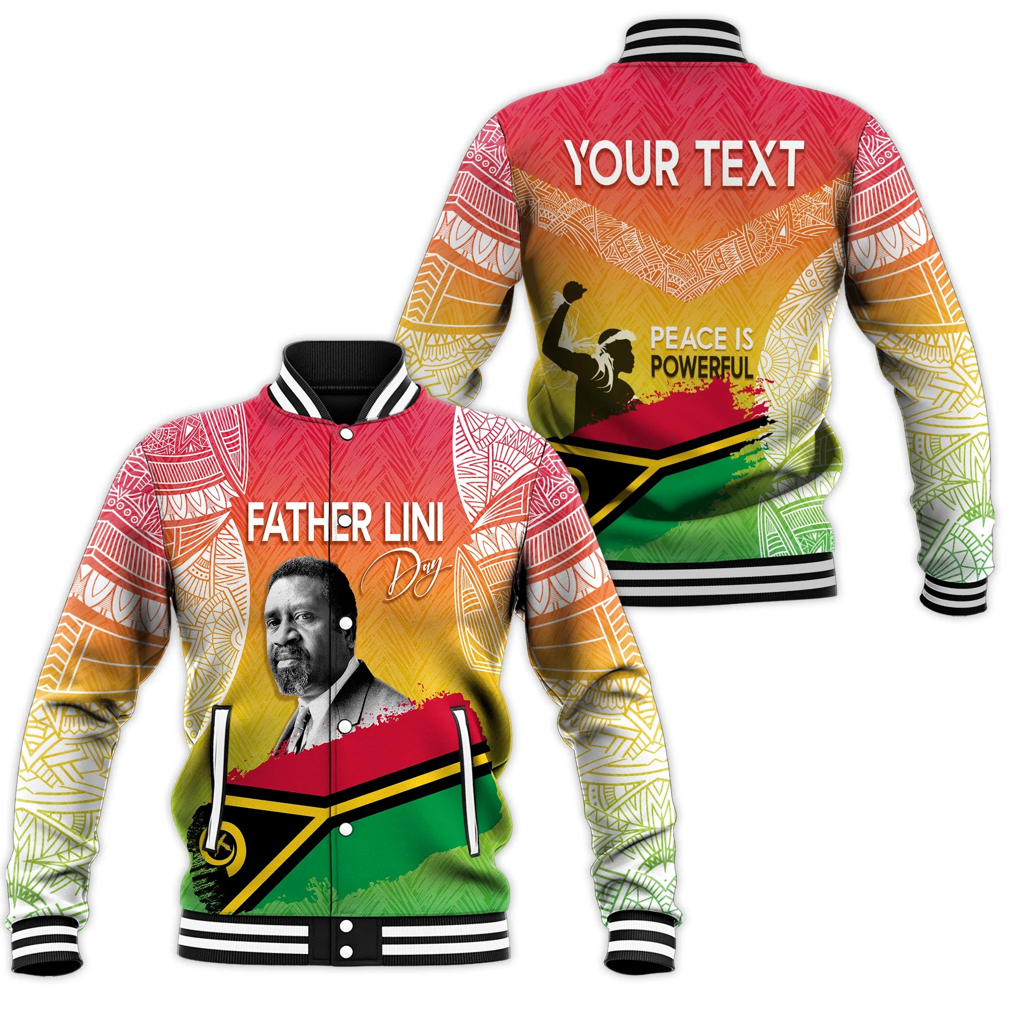 Vanuatu Father Lini Quote Baseball Jacket Flag Style - White LT7 Unisex Art - Polynesian Pride