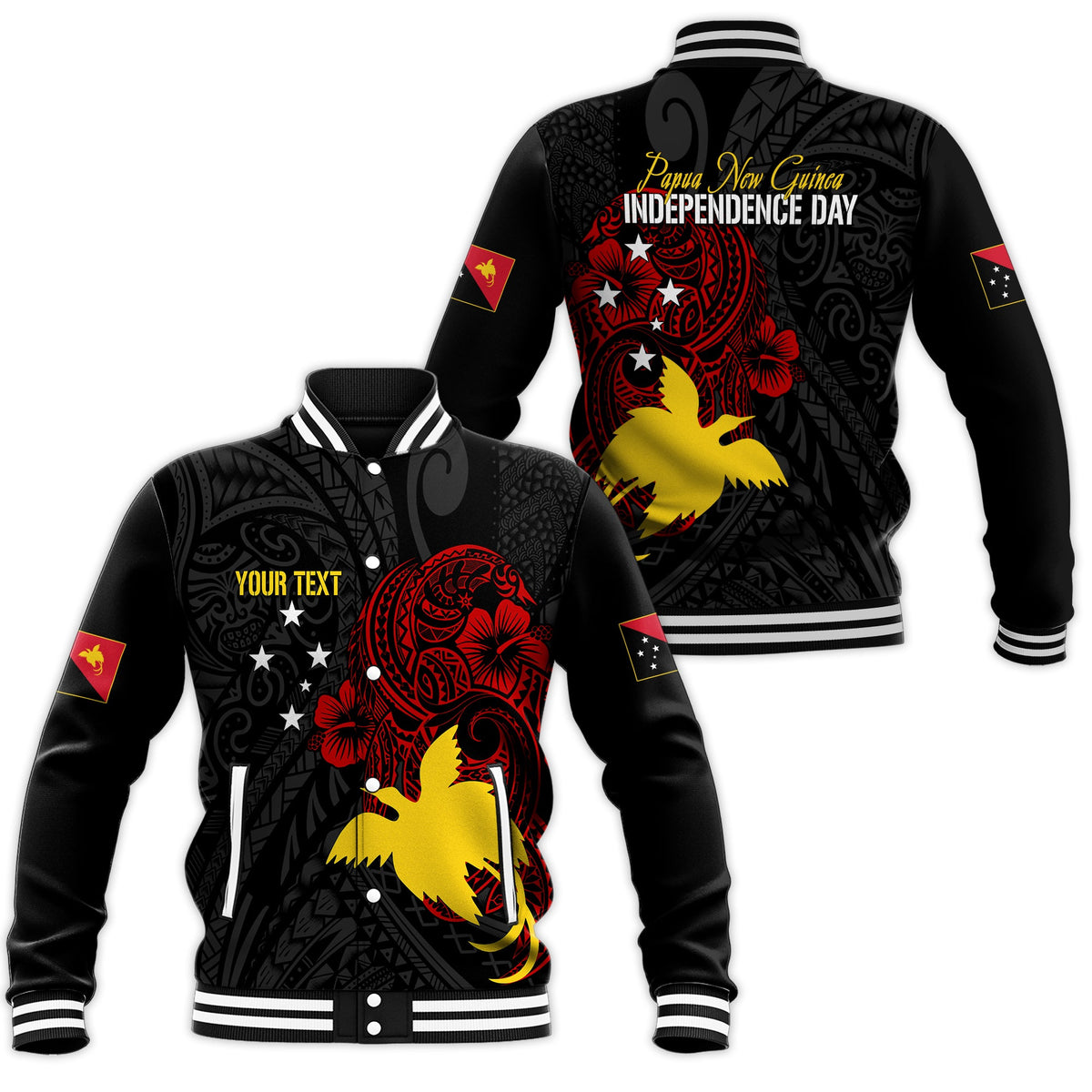 Personalised Papua New Guinea 49th Independence Baseball Jacket Tribal Turtle LT7 Unisex Black - Polynesian Pride