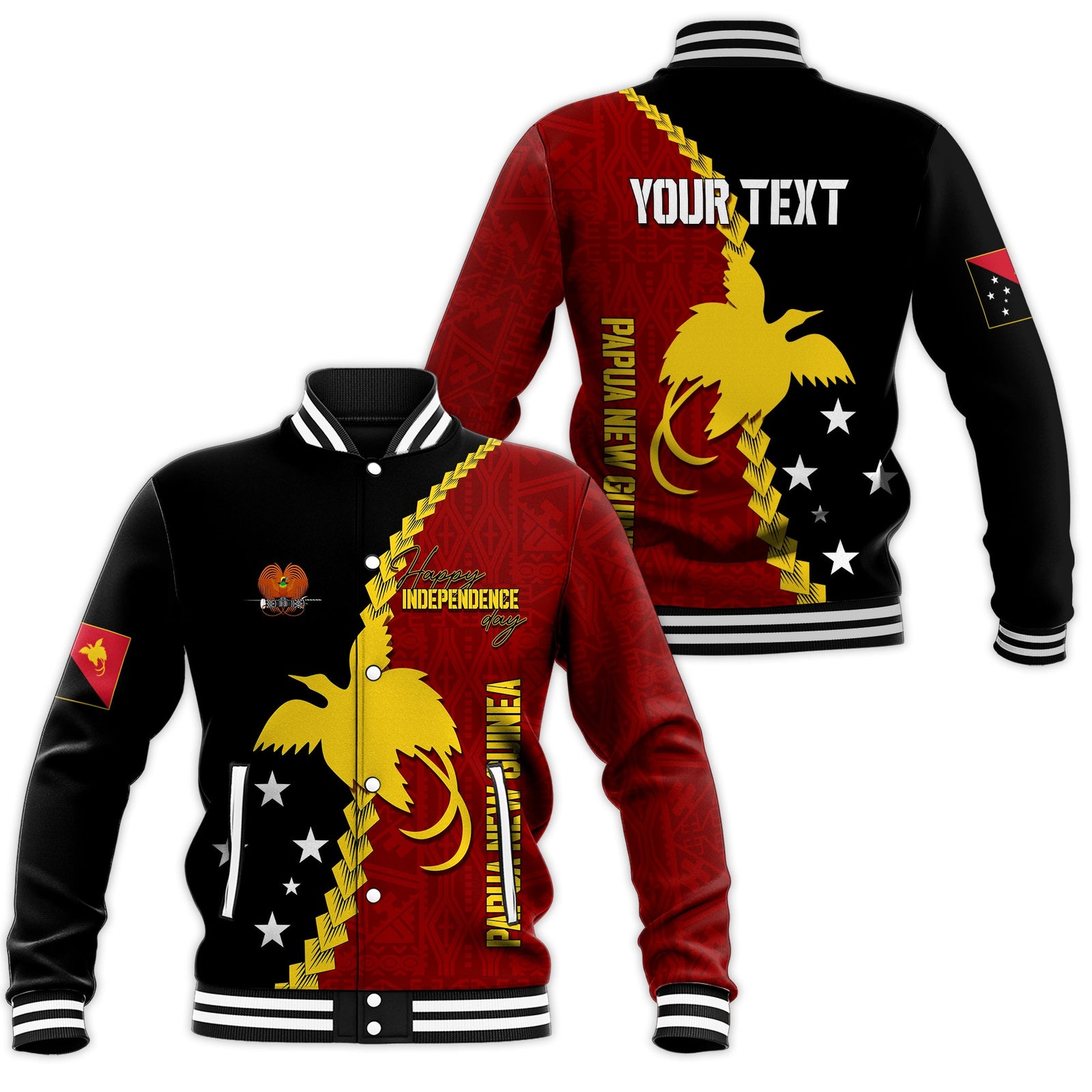 Personalised Papua New Guinea Baseball Jacket 49th Independence Anniversary - Motu Revareva LT7 Unisex Red - Polynesian Pride