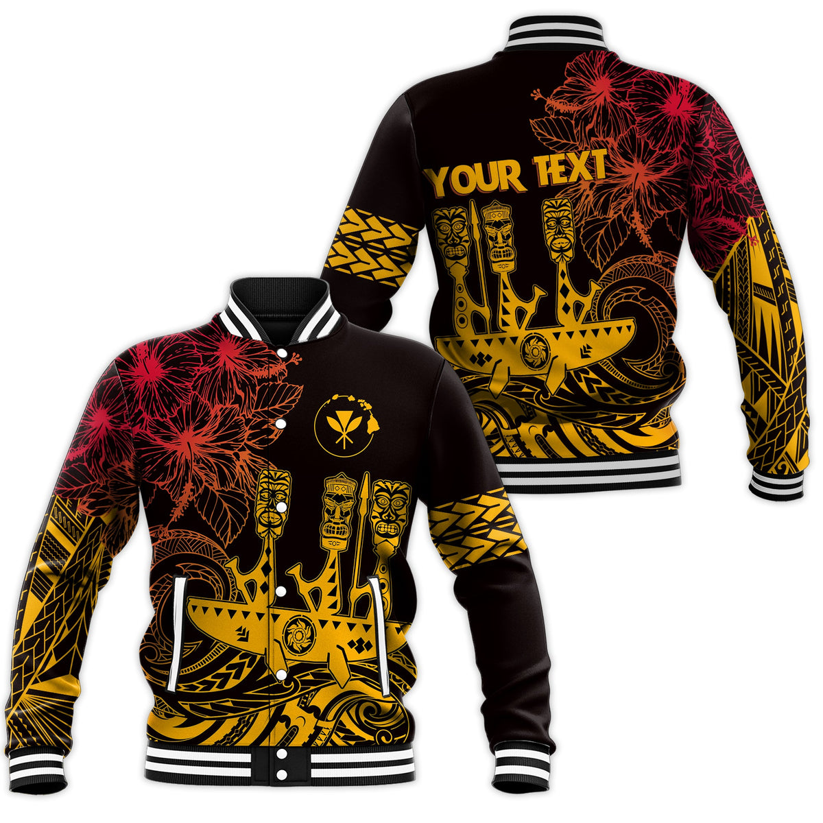 Hawaii Outrigger Canoe Paddling Personalised Baseball Jacket Tribal Tiki LT7 Unisex Black - Polynesian Pride