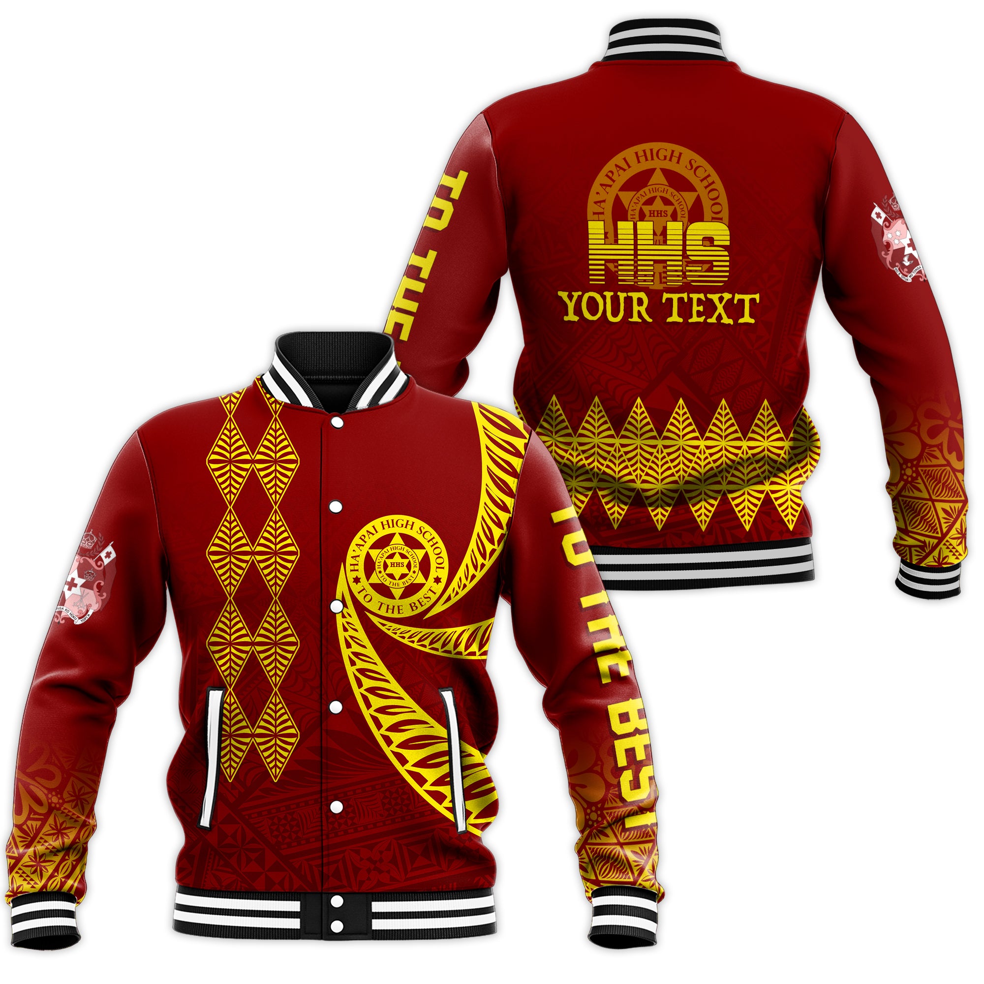 (Custom Personalize) Tonga Ha'apai High School Baseball Jacket HHS To The Best LT7 Unisex Red - Polynesian Pride