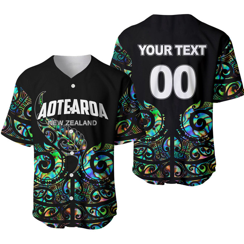 (Custom Personalised) New Zealand Rugby Baseball Jersey - Maori Fern Papua Shell style LT6 Black - Polynesian Pride
