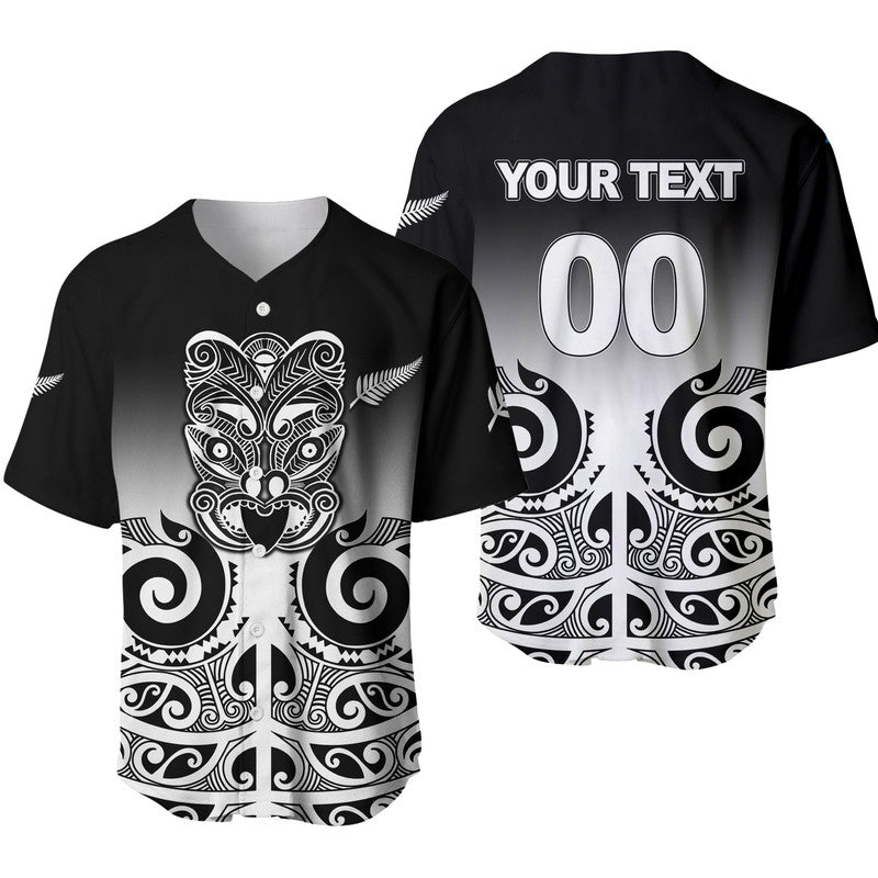 (Custom Personalised) New Zealand Rugby Baseball Jersey - Maori Haka Black style LT6 Black - Polynesian Pride