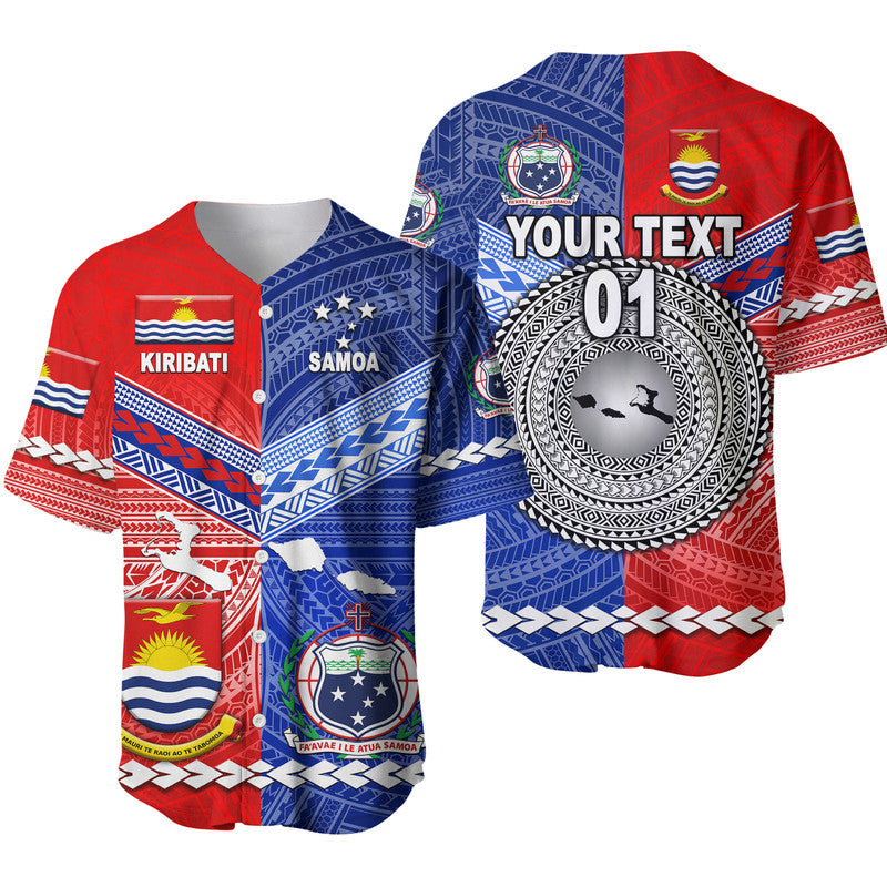 (Custom Personalised) Samoa And Kiribati Baseball Jersey Together LT8 Blue - Polynesian Pride