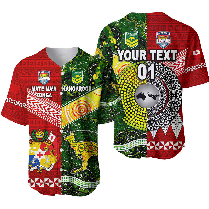 (Custom Personalised) Mate Ma'a Tonga Ngatu And Australia Kangaroos Aboriginal Baseball Jersey Rugby Together LT8 6XL - Polynesian Pride
