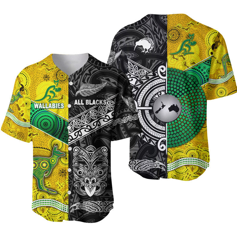 New Zealand Maori All Black And Australia Wallabies Aboriginal Baseball Jersey Rugby Together LT8 6XL - Polynesian Pride