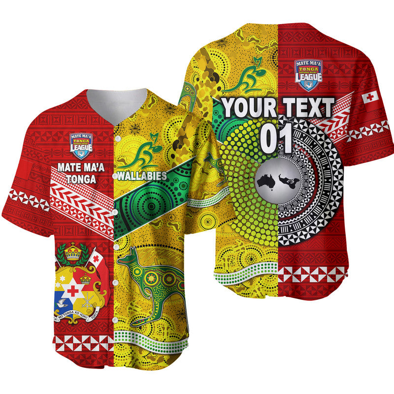 (Custom Personalised) Mate Ma'a Tonga Ngatu And Australia Wallabies Aboriginal Baseball Jersey Rugby Together LT8 6XL - Polynesian Pride