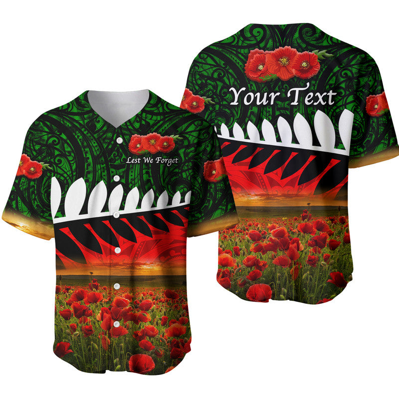 (Custom Personalised) New Zealand Maori ANZAC Baseball Jersey Poppy Vibes - Green LT8 Green - Polynesian Pride