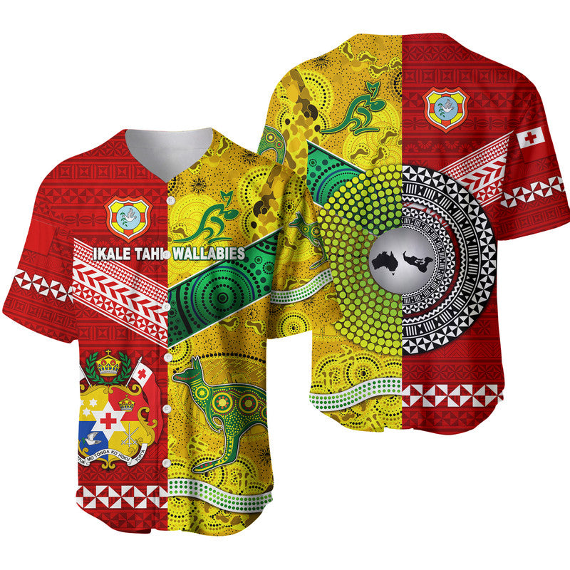 Tonga Ikale Tahi Ngatu And Australia Wallabies Aboriginal Baseball Jersey Rugby Together LT8 6XL - Polynesian Pride