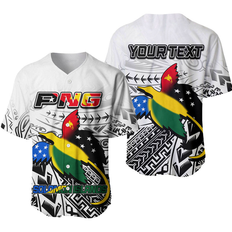 (Custom Personalised) Papua New Guinea And Solomon Islands Baseball Jersey LT6 white - Polynesian Pride