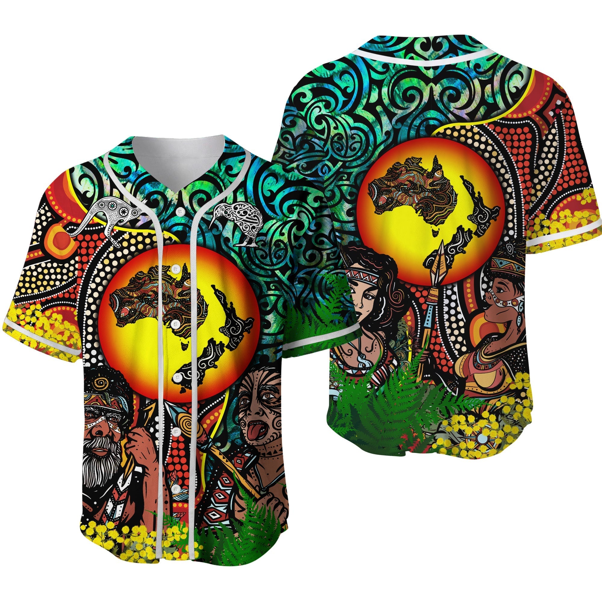 Australia Aboriginal Kangaroo Combine New Zealand Maori Kiwi Bird Baseball Jersey - LT2 ART - Polynesian Pride