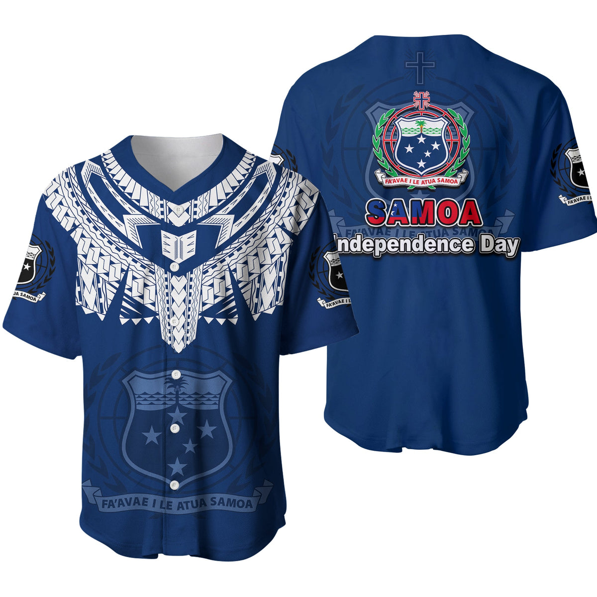Samoa Independence Day Tribal Tattoo Coat Of Arms Baseball Jersey No.3 LT6 Blue - Polynesian Pride