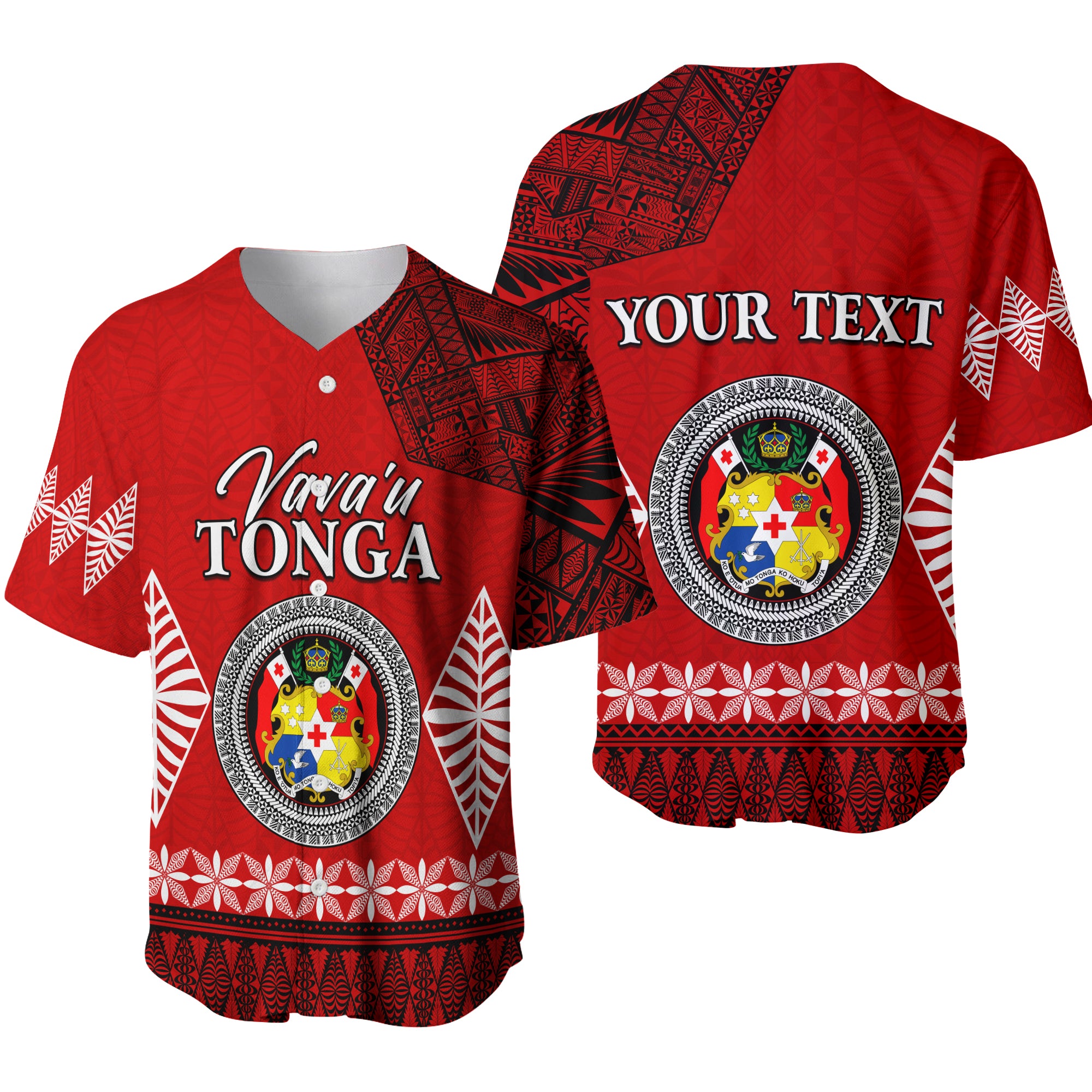 (Custom Personalised) Vava u Tonga Baseball Jersey Tongan Ngatu LT13 Red - Polynesian Pride