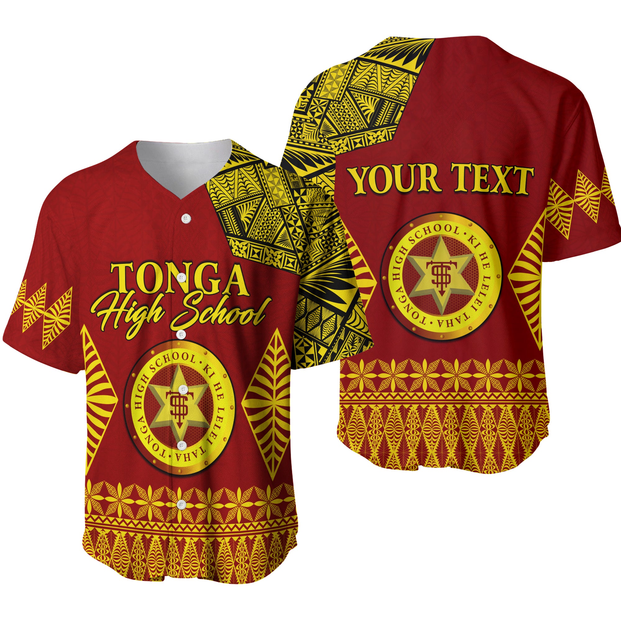 (Custom Personalised) Tonga High School Baseball Jersey Tongan Ngatu LT13 Red - Polynesian Pride